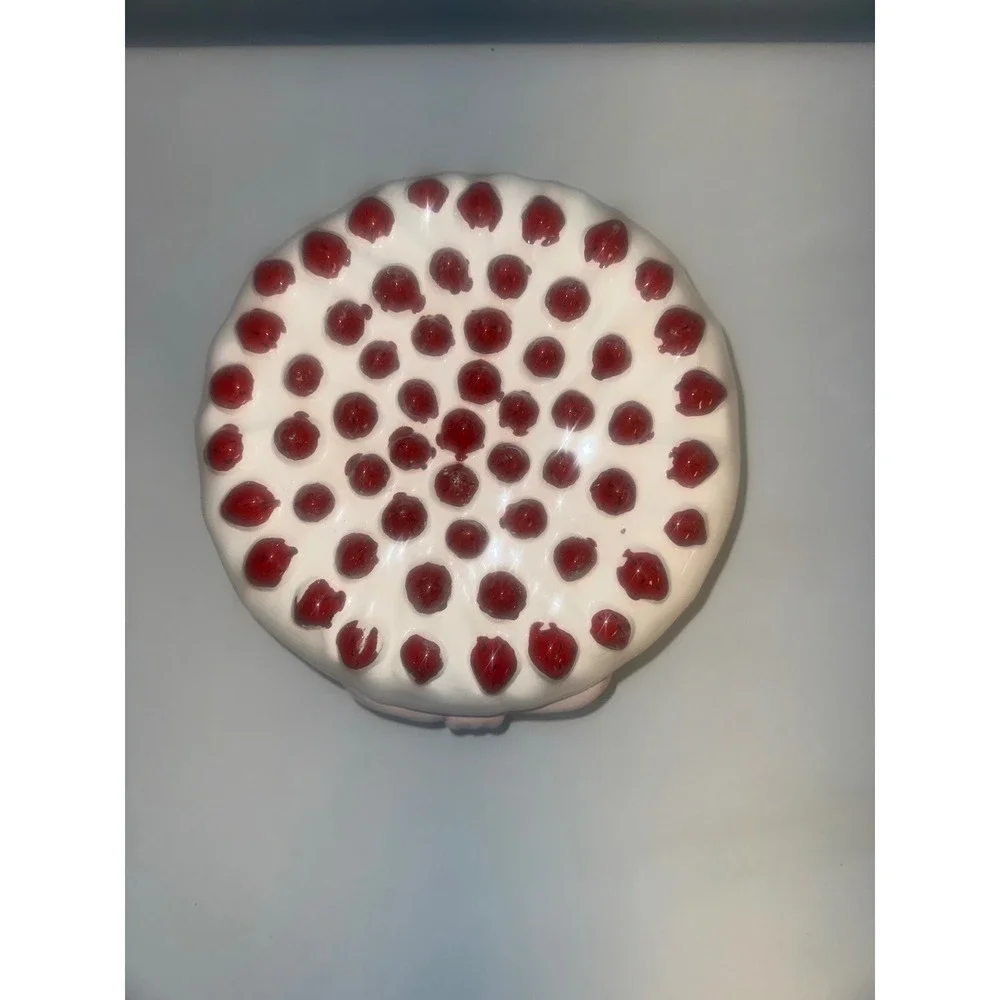 Ceramic Strawberry Cake Top Cover Pink Bow White Frosting Kitschy Kitchen Decor